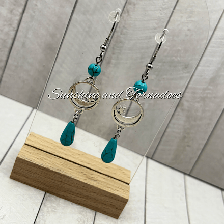 Handmade Turquoise Howlite Moon & Star Earrings | Celestial Gemstone Drop Earrings | Boho Moon Jewellery | Turquoise Statement Earrings | Gift for Her - Image 4