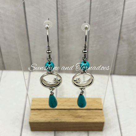Handmade Turquoise Howlite Moon & Star Earrings | Celestial Gemstone Drop Earrings | Boho Moon Jewellery | Turquoise Statement Earrings | Gift for Her - Image 3