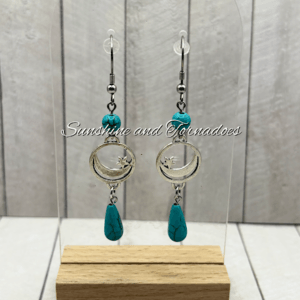 Handmade Turquoise Howlite Moon & Star Earrings | Celestial Gemstone Drop Earrings | Boho Moon Jewellery | Turquoise Statement Earrings | Gift for Her