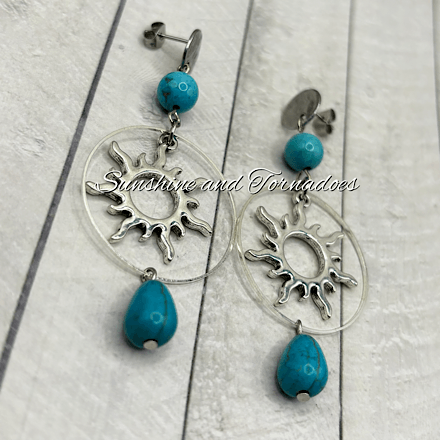 Handmade Turquoise Howlite Sun Earrings | Boho Gemstone Drop Earrings | Celestial Sun Jewellery | Silver Statement Earrings | Festival Gift for Her - Image 6