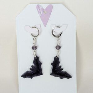Chic Resin Bat Earrings with Crystal Bead Accents
