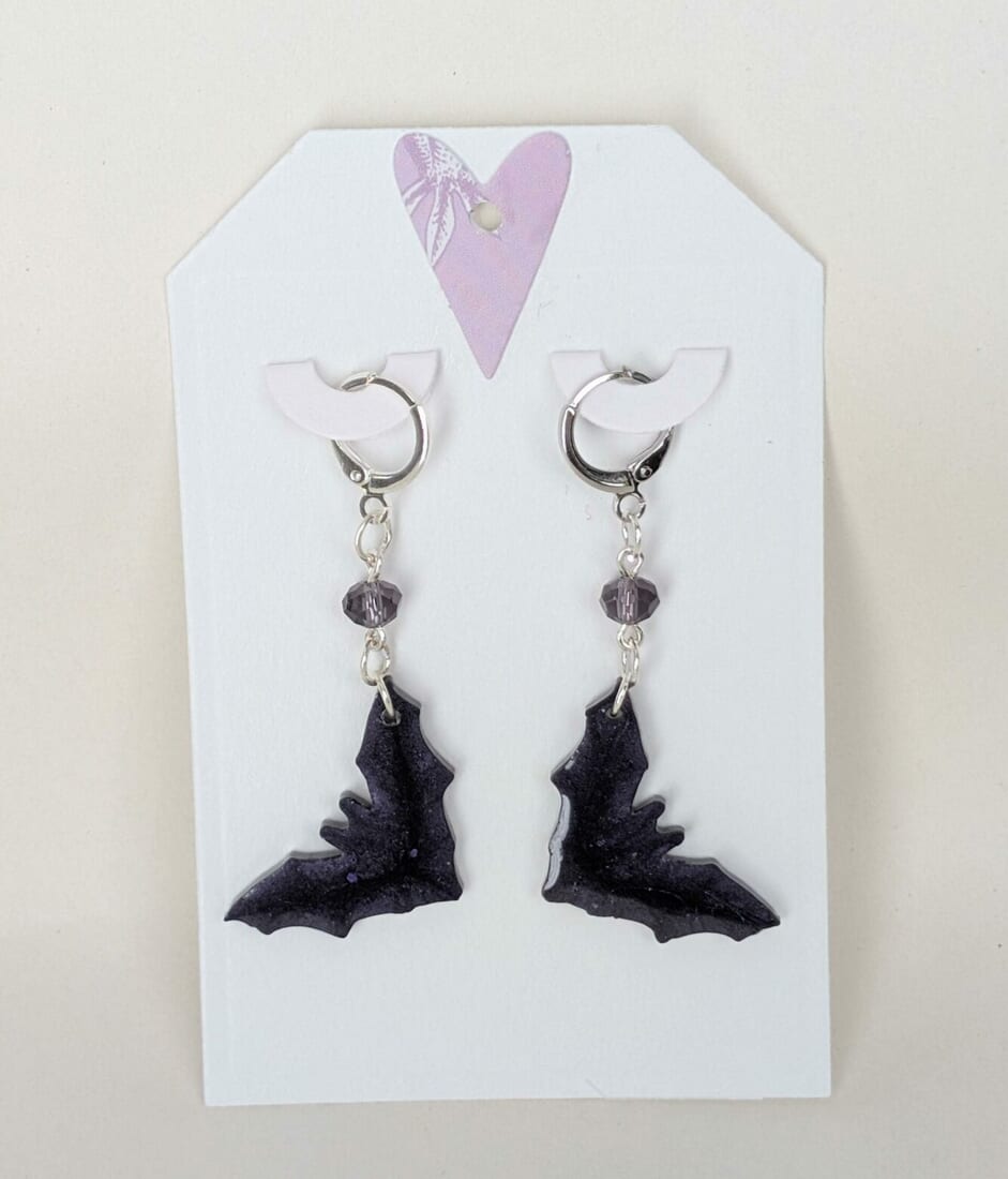 Chic Resin Bat Earrings with Crystal Bead Accents