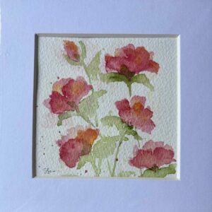 Exquisite Original Watercolour Flowers in 15cm Square Mount