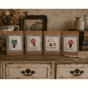 Hand embroidered Mini Bouquet Greeting Cards, 4 available