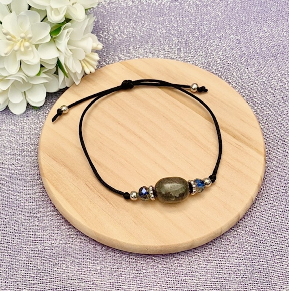 Dark Grey Cracked Jade Adjustable Cord Bracelet