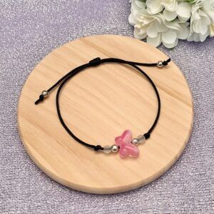 Pink Lampwork Butterfly Adjustable Cord Bracelet