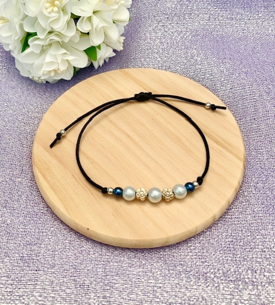 Flower and Pearl Adjustable Cord Bracelet