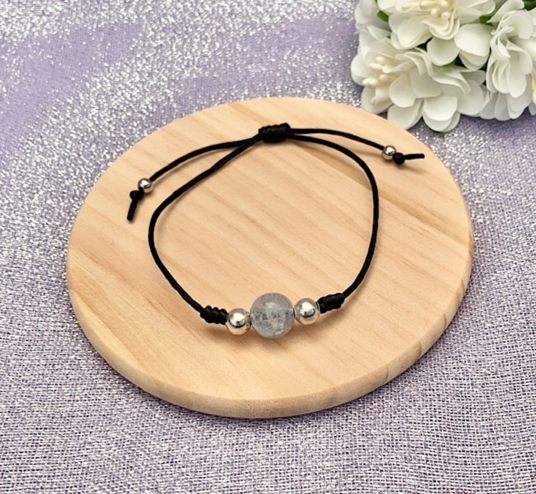 Grey Crackle Bead Adjustable Cord Bracelet