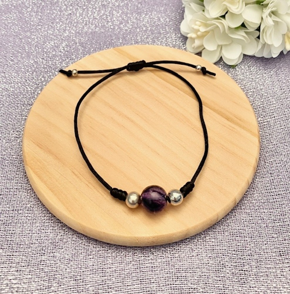 Purple Crackle Bead Adjustable Cord Bracelet