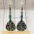 Handmade Turquoise Bead Filigree Earrings | Boho Teardrop Earrings | Vintage Bronze Earrings | Gift for Her.