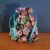 Handmade Mini Sugar Skull Reusable Gift Bag – Colourful Cotton Drawstring Pouch with Blue Ribbon