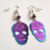 Handmade Rainbow Sugar Skull Drop Earrings – Stainless Steel Dangle with Iridescent Charms