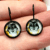 Handmade Glass Cabochon Lever Back Earrings with Wolf Aura Image in Enamelled Bezels.