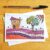 New Home Card – Hand-Drawn Doodle Illustration with Colourful Landscape and House – Moving House Greeting – Blank Inside