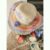 Hand embroidered Striped Straw Hat with flowers, for a smaller size head