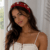 Red Headband with roses, leaves and beads, Hand embroidered