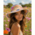 Hand embroidered Striped Straw Hat with flowers, for a smaller size head