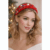Red Headband with roses, leaves and beads, Hand embroidered